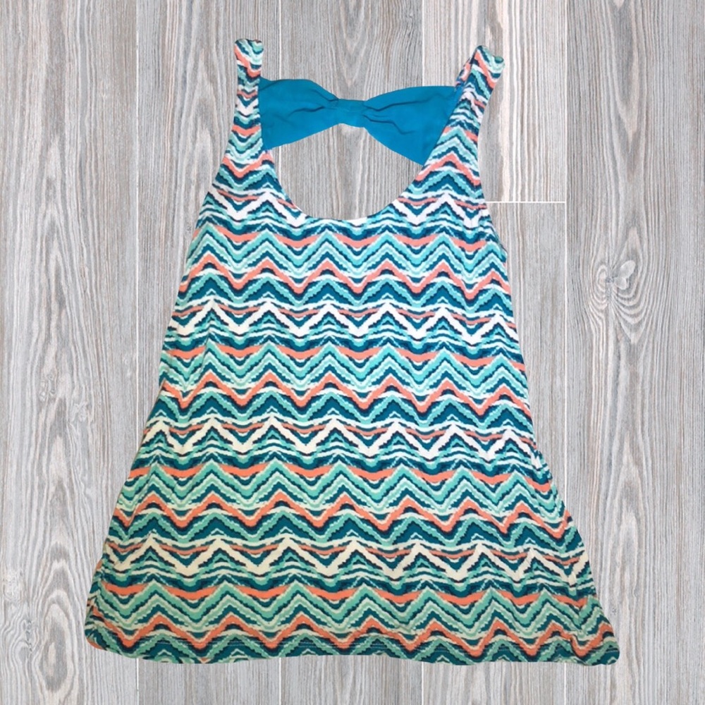 Rue 21 blue and coral print tank top with bow